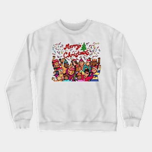 A crowd of diversity of people celebrate Christmas holidays party Crewneck Sweatshirt